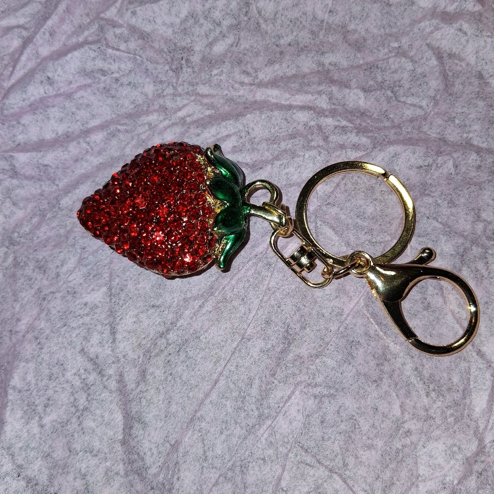 Source Unknown Red Crystal Strawberry Keychain - image 1